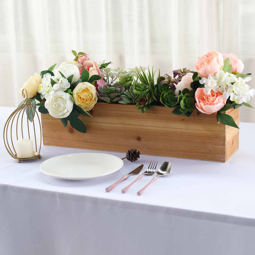 24"x6" Natural Rectangular Wood Planter Box Set With Removable Plastic Liners