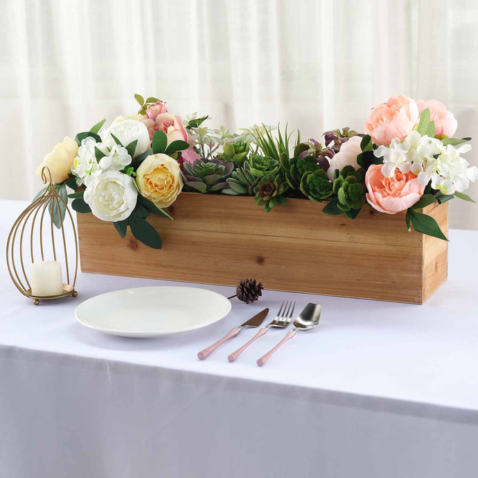 24"x6" Natural Rectangular Wood Planter Box Set With Removable Plastic Liners