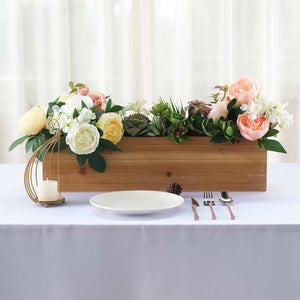24&quot;x6&quot; Natural Rectangular Wood Planter Box Set With Removable Plastic Liners