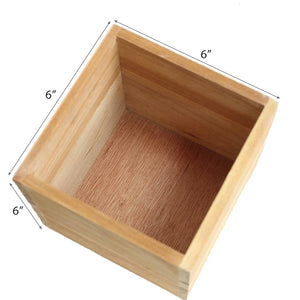 4 Pack | 6&quot; Natural Square Wood Planter Box Set With Removable Plastic Liners