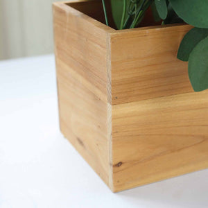4 Pack | 6&quot; Natural Square Wood Planter Box Set With Removable Plastic Liners