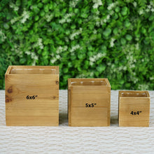Load image into Gallery viewer, 4 Pack | 6&quot; Natural Square Wood Planter Box Set With Removable Plastic Liners