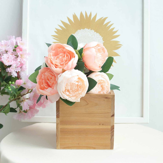 4 Pack | 6" Natural Square Wood Planter Box Set With Removable Plastic Liners