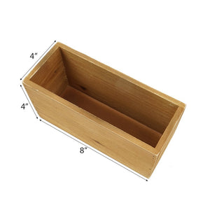 4 Pack | 8x4'' Natural Rectangular Wood Planter Box Set With Removable Plastic Liners