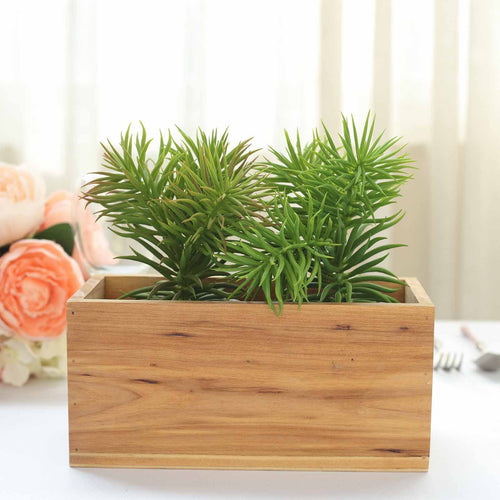 4 Pack | 8x4'' Natural Rectangular Wood Planter Box Set With Removable Plastic Liners