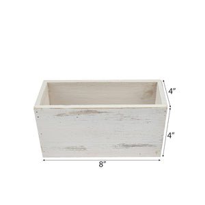 4 Pack | 8x4'' Whitewash Rectangular Wood Planter Box Set With Removable Plastic Liners