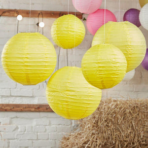 12 Pack | 16&quot; Yellow Round Chinese Paper Lanterns